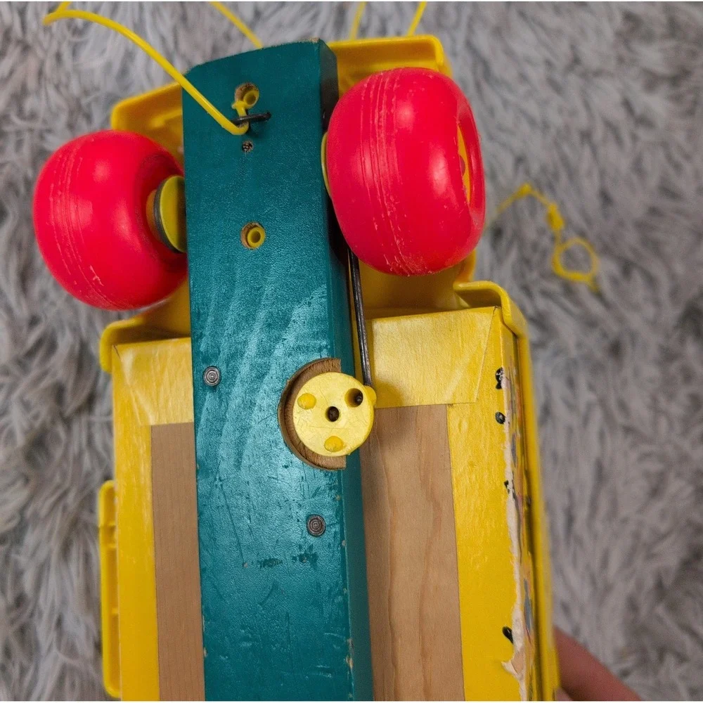 Lot Of 2 Vintage 1956 Fisher-Price Wooden Pull Toy Duck Family School Bus